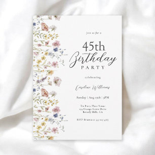45th Birthday Watercolor Wildflowers Floral Invitation