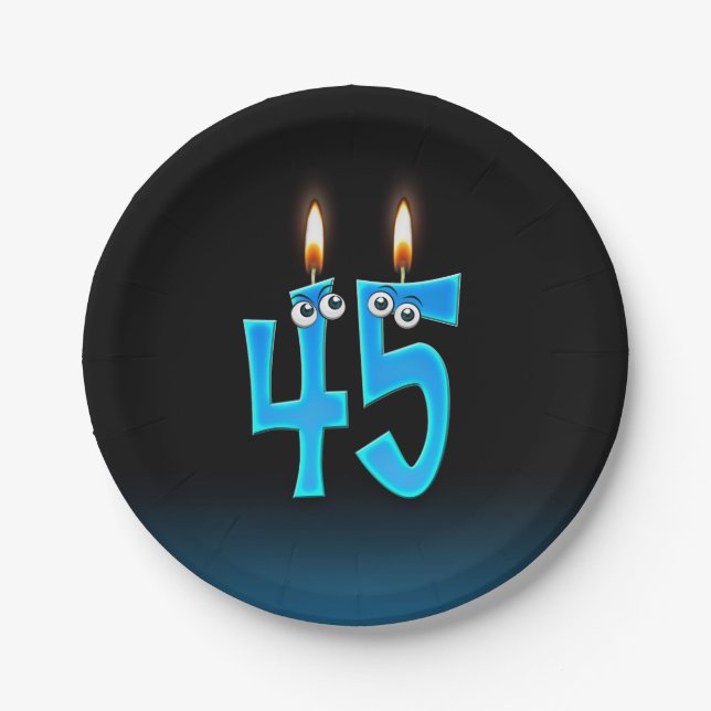 45th Birthday with lit candle numbers Paper Plates (Front)