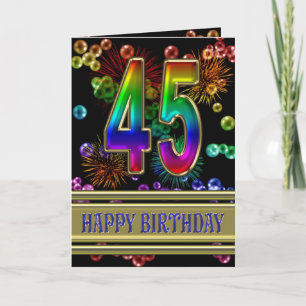 45th Birthday with rainbow bubbles and fireworks Card