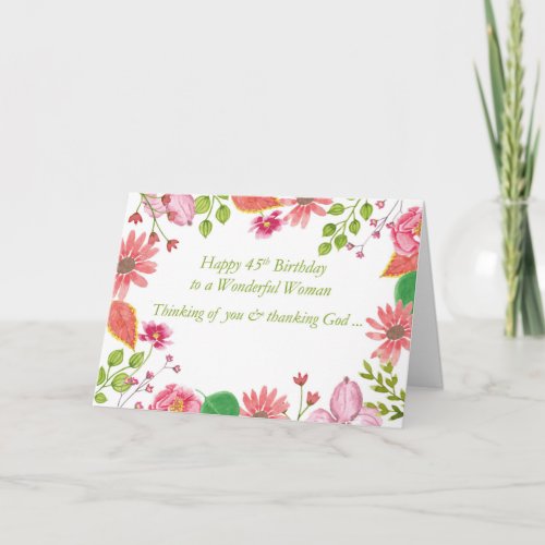 45th Birthday Wonderful Woman Watercolor Flowers R Card