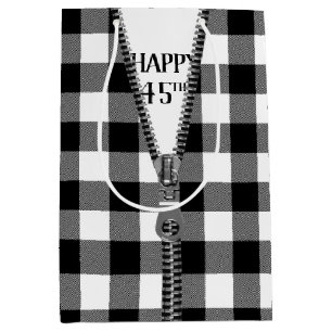 45th Birthday Zipper On Buffalo Plaid Medium Gift Bag