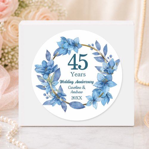 45th Blue Floral Sapphire Wedding Anniversary Classic Round Sticker
