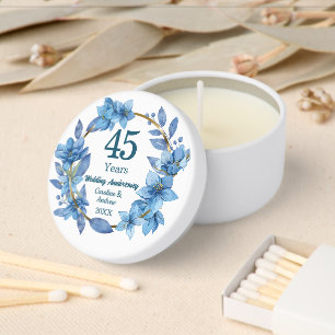 45th Blue Floral Sapphire Wedding Anniversary Mini Candle Favors