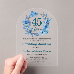 45th Blue Floral Surprise Wedding Anniversary  Acrylic Invitations