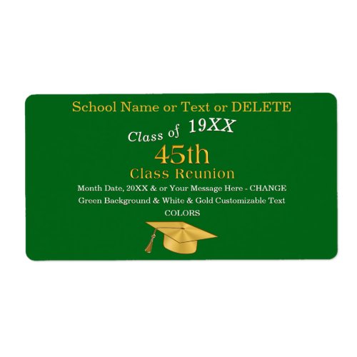 45th Class Reunion Labels Green and Gold Label