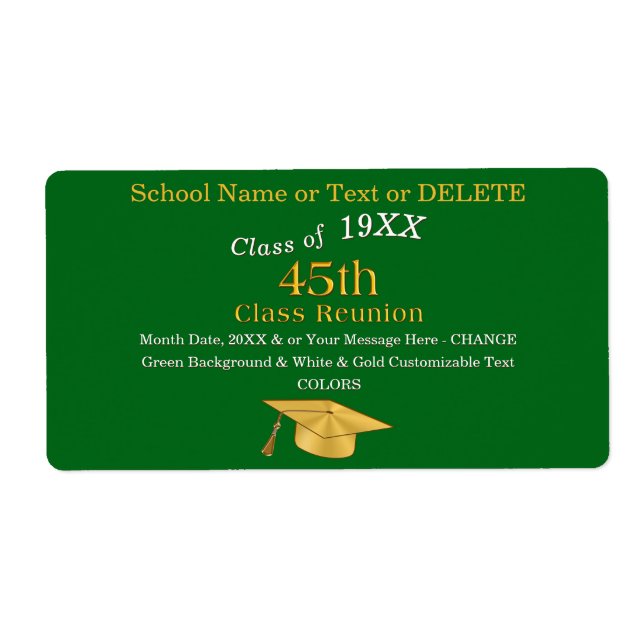 45th Class Reunion Labels, Green and Gold Label (Front)