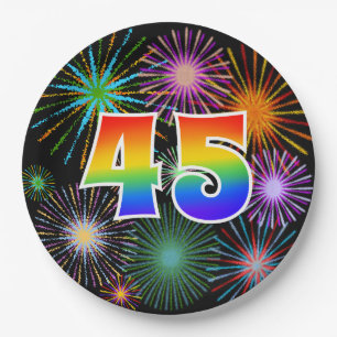 45th Event - Fun, Colorful, Bold, Rainbow 45 Paper Plates