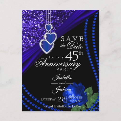 45th Glitter  Rose Anniversary _Save the Date Announcement Postcard