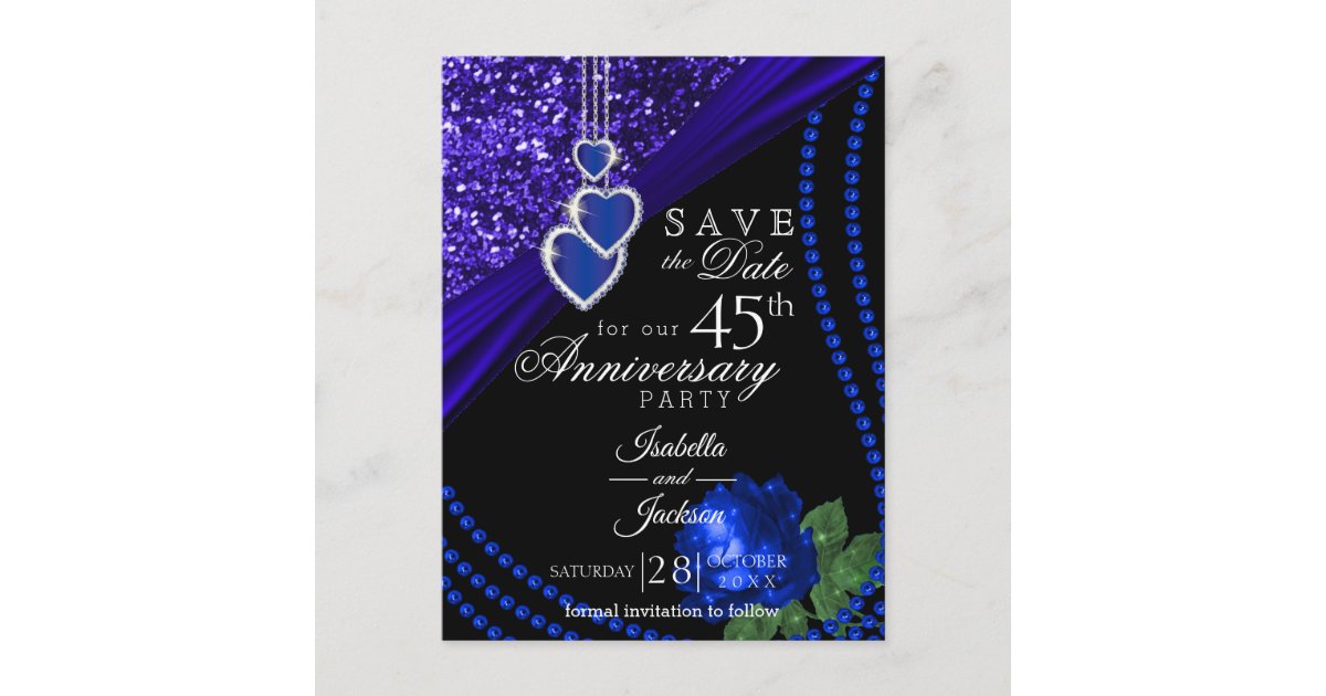 45th Glitter & Rose Anniversary -Save the Date Announcement Postcard ...