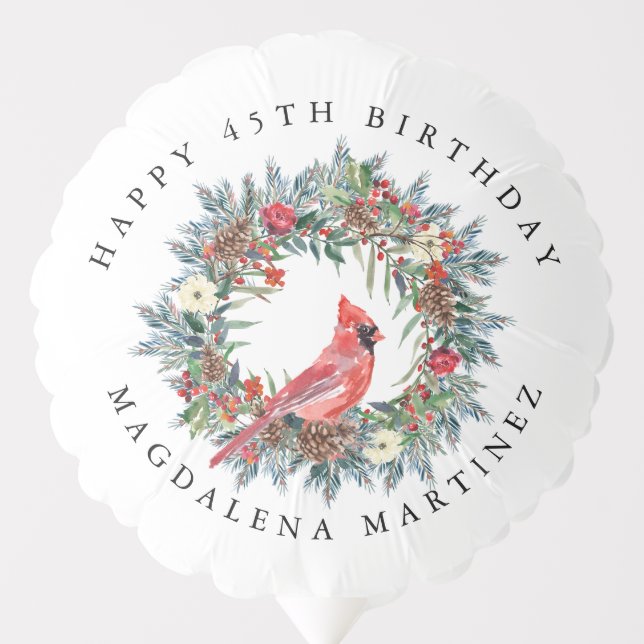 45th Happy Birthday Cardinal Wreath Custom Balloon (Front)