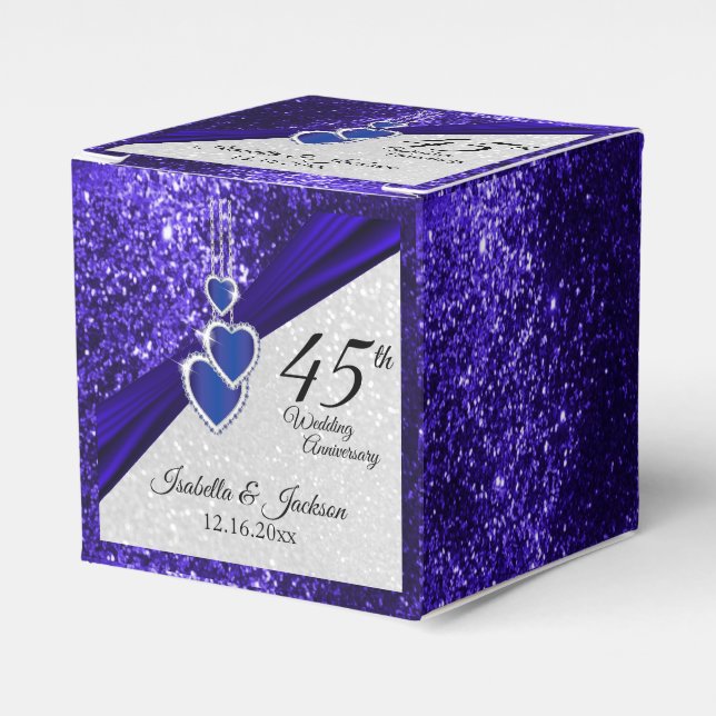45th or 65th Sapphire Blue Glitter  Anniversary Favor Boxes (Front Side)