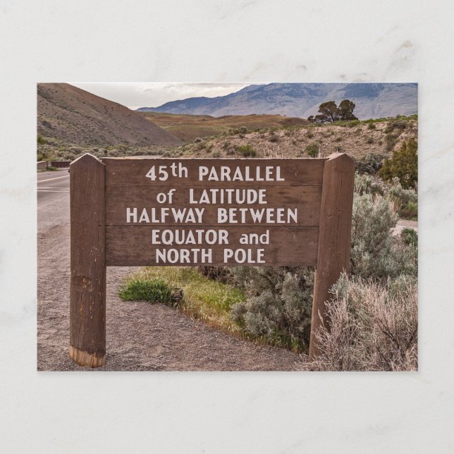 45th Parallel Sign in Gardiner, Montana Postcard (Front)