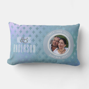 45th PHOTO Wedding Anniversary Modern Blue Silver Lumbar Pillow