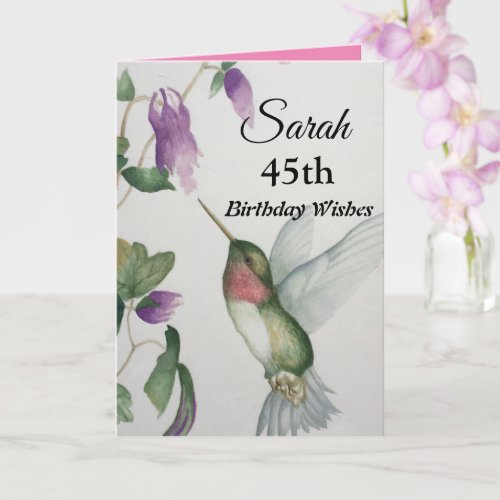 45th Pretty Hummingbird Happy Birthday Card