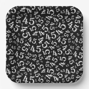 45th Random Number Pattern Black/White Paper Plates