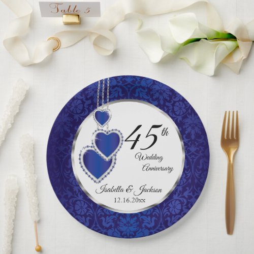45th Sapphire Anniversary Keepsake Design Paper Plates