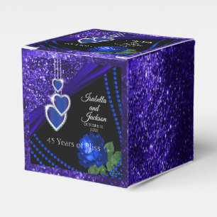 45th Sapphire Blue Glitter and Rose Anniversary Favor Boxes