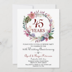 45th Sapphire Surprise Wedding Anniversary Floral Invitation
