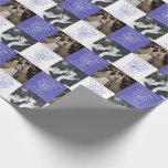 45th Sapphire Wedding Anniversary 2 photos blue Wrapping Paper<br><div class="desc">Blue sapphire wedding celebrating 45 years of love anniversary add your own two photo wrapping gift paper. A simple line art heart stone effect graphic blue on white and white on blue squares personalized wrap. Customize with your own choice of names or relations, to photos of the happy couple now...</div>