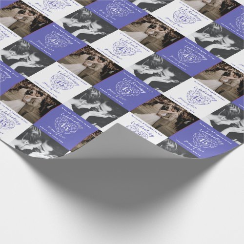 45th Sapphire Wedding Anniversary 2 photos blue Wrapping Paper