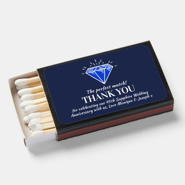 45th sapphire wedding anniversary blue gem matchboxes (Front Open)