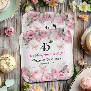 45th Sapphire Wedding Anniversary Blush Roses Paper Plates