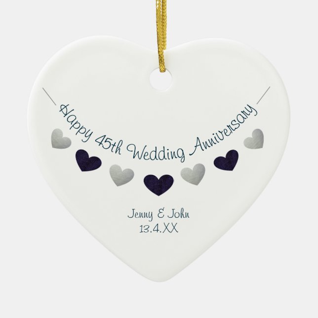 45th sapphire wedding anniversary bunting design ceramic ornament (Front)
