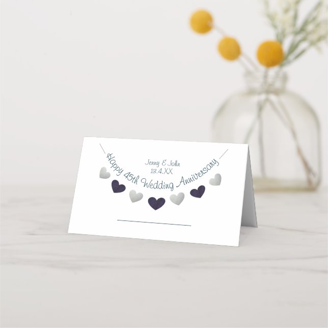 45th sapphire wedding anniversary bunting design place card (Front)