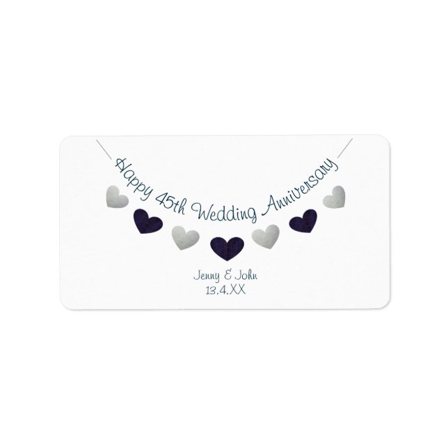 45th sapphire wedding anniversary bunting label (Front)