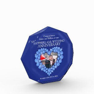 45th sapphire wedding anniversary custom photo acrylic award