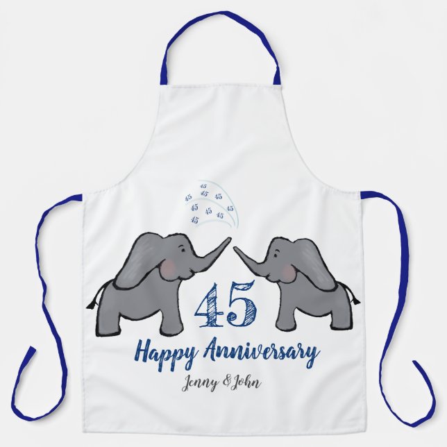 45th sapphire wedding anniversary cute elephant apron (Front)
