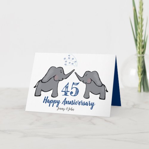 45th sapphire wedding anniversary cute elephant card