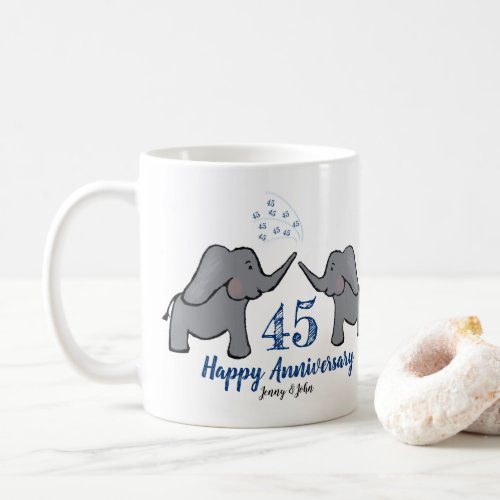 45th sapphire wedding anniversary cute elephant coffee mug