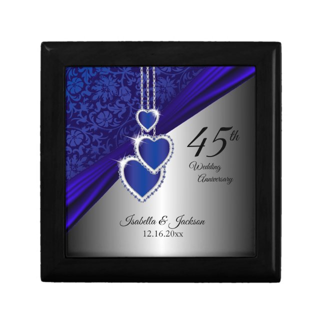 45th Sapphire Wedding Anniversary Design 2 Jewelry Box (Front)