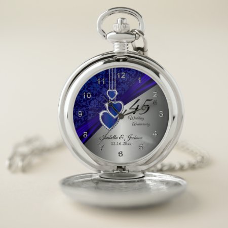 45th Sapphire Wedding Anniversary Design 2 Pocket Watch