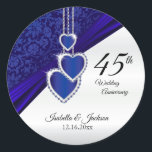 45th Sapphire Wedding Anniversary Design Classic Round Sticker<br><div class="desc">Stickers. Round Labels in a beautiful 45th Sapphire Wedding Anniversary Design, a perfect way to embellishing your products in an unique way. 🥇AN ORIGINAL COPYRIGHT ART DESIGN by Donna Siegrist ONLY AVAILABLE ON ZAZZLE! ✔NOTE: ONLY CHANGE THE TEMPLATE AREAS NEEDED! 😀 If needed, you can remove the text and start...</div>