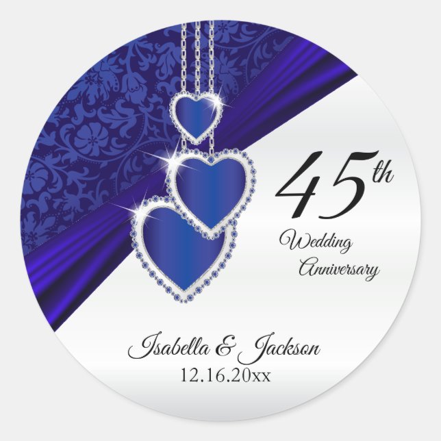 45th Sapphire Wedding Anniversary Design Classic Round Sticker (Front)