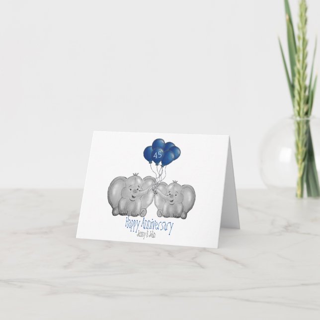 45th sapphire wedding anniversary elephant card (Front)