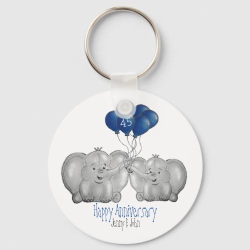 45th sapphire wedding anniversary elephant keychain