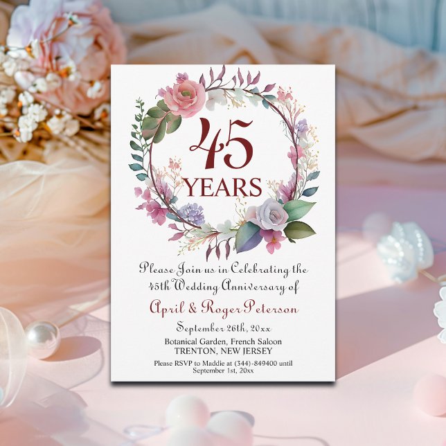 45th Sapphire Wedding Anniversary Floral Invitation (Creator Uploaded)