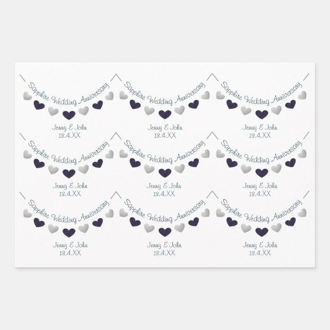 45th sapphire wedding anniversary husband & wife wrapping paper sheets (Front)