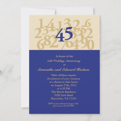 45th Sapphire Wedding Anniversary Invitation