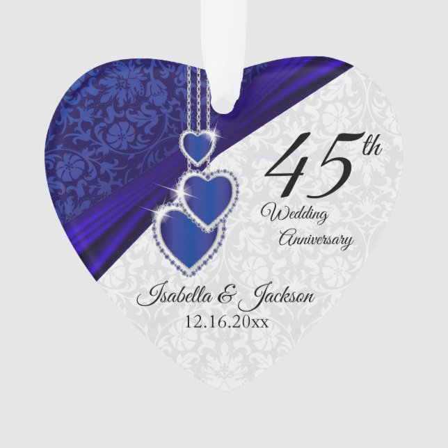45th Sapphire Wedding Anniversary Keepsake 3 Ornament (Front)