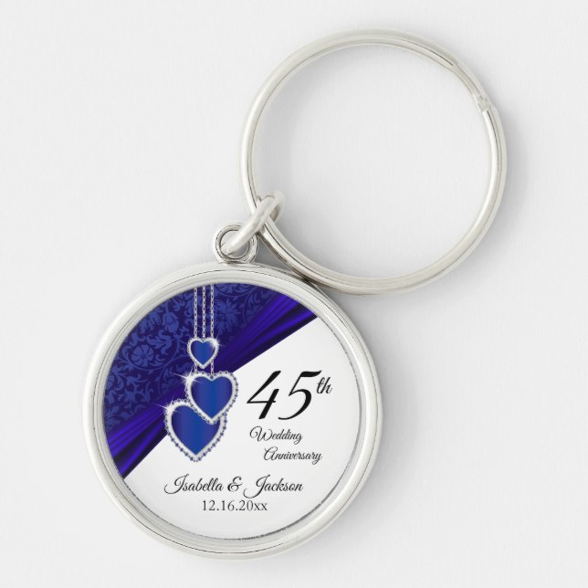 45th Sapphire Wedding Anniversary Keepsake Keychain (Front)