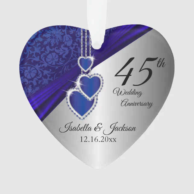 45th Sapphire Wedding Anniversary Keepsake Ornament (Front)