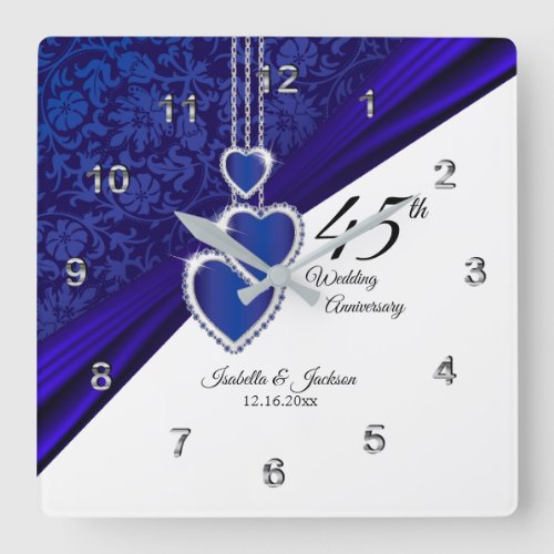 45th Sapphire Wedding Anniversary Keepsake Square Wall Clock