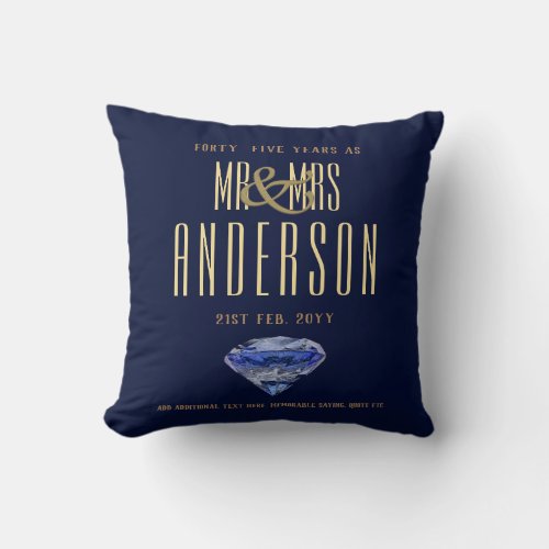 45th Sapphire Wedding Anniversary Modern Gift Throw Pillow