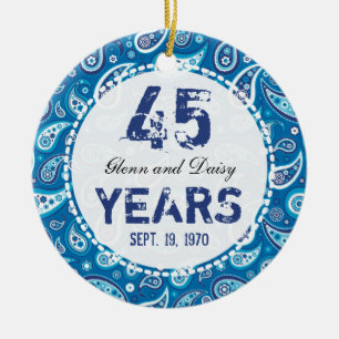 45th Sapphire Wedding Anniversary Paisley Monogram Ceramic Ornament