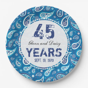 45th Sapphire Wedding Anniversary Paisley Pattern Paper Plates