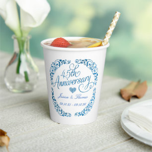 45th Sapphire Wedding Anniversary Paper Cups